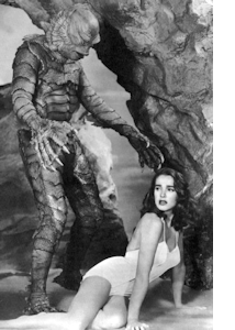 Kay and the creature in 'The Creature from the Black Lagoon'.