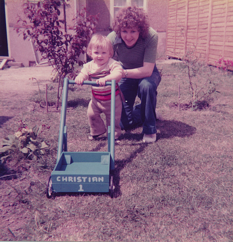 C.J. Carter-Stephenson with mum and cart.